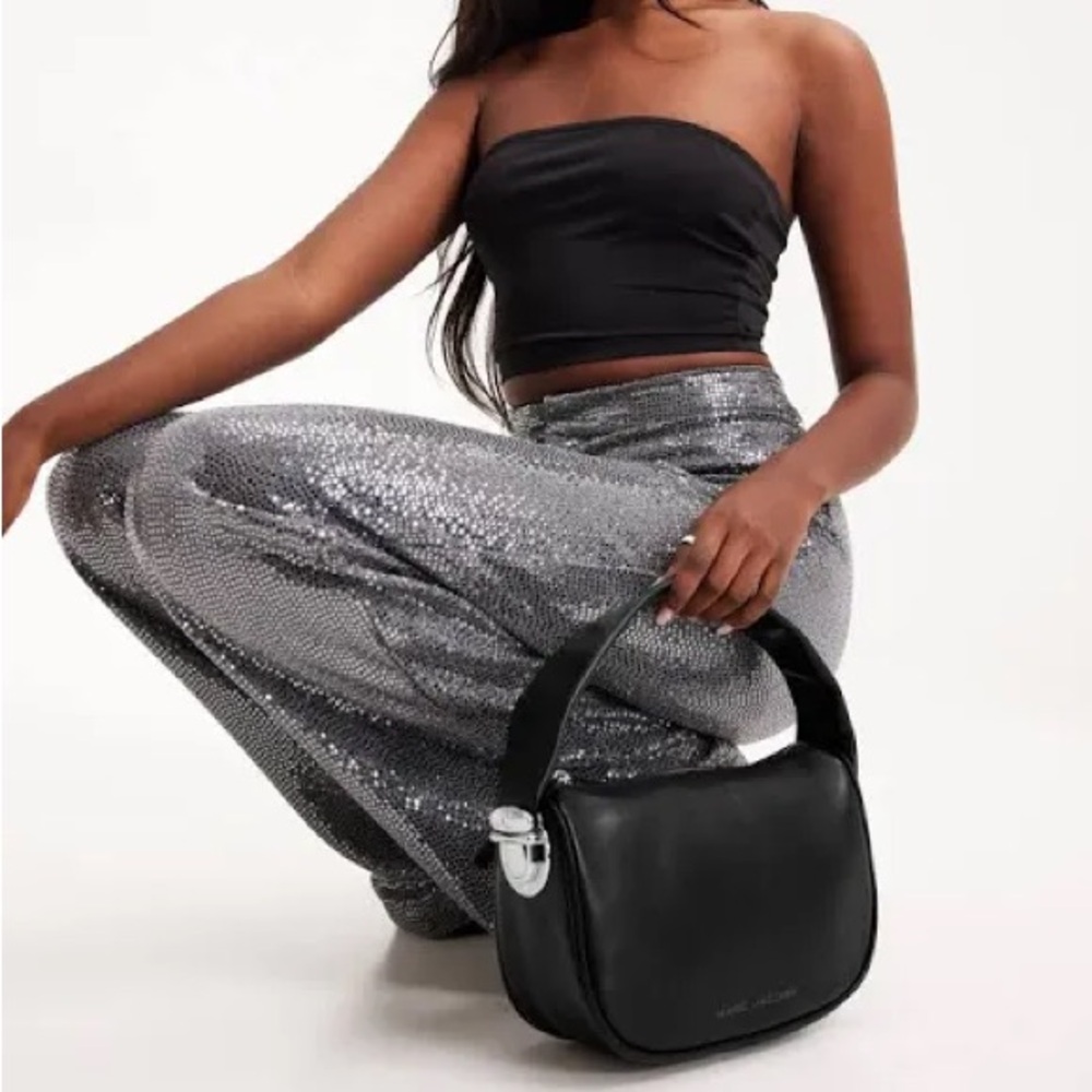 Rare Marc Jacobs Pushlock Mini Hobo Bag Black Leather Small Designer Shoulder - Picture 2 of 11